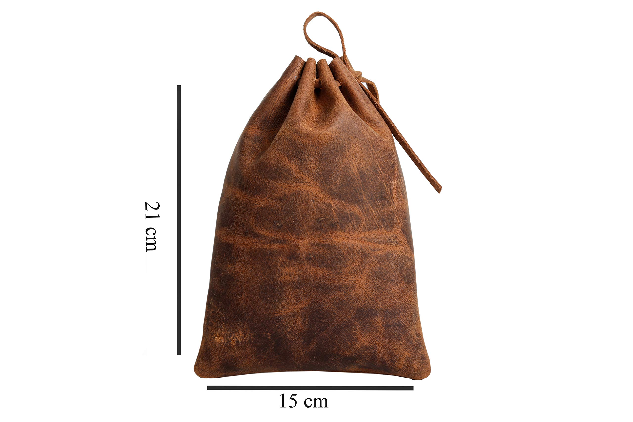 Leather Drawstring Pouch multipurpose Medieval coin waist bag (Vintage Brown, 21 cm x 15 cm)