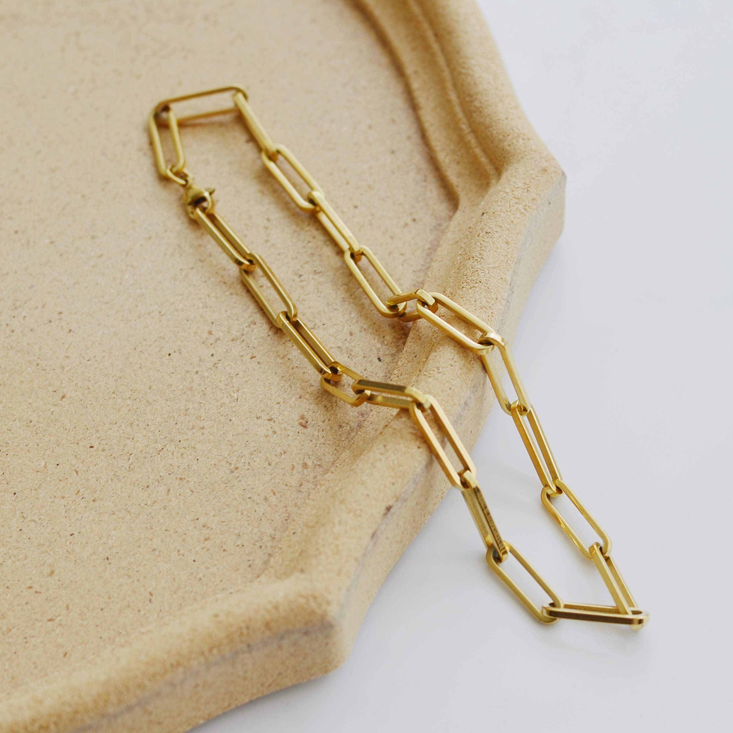 Shapes Studio 18K Gold Plated Titanium Thick Paperclip Chain Necklace, Minimalist Style, Bold Chunky Paper Clip Chain Necklace, Short Necklace, Never Tarnish(40cm)