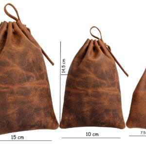 Leather Drawstring Pouch multipurpose Medieval coin waist bag (Vintage Brown, 21 cm x 15 cm)