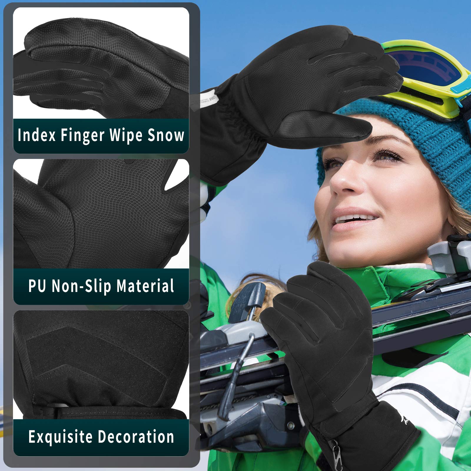 Achiou Ski Snow Gloves Winter Warm 3M Thinsulate Waterproof Touchscreen Men Women