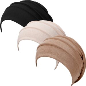 3 Pieces Slouchy Beanies Womens Headwear Sleeping Beanies Head Wrap Hats Soft Sleep Cap Stretchy Elastic Headwear for Women (Black, Brown, Beige)