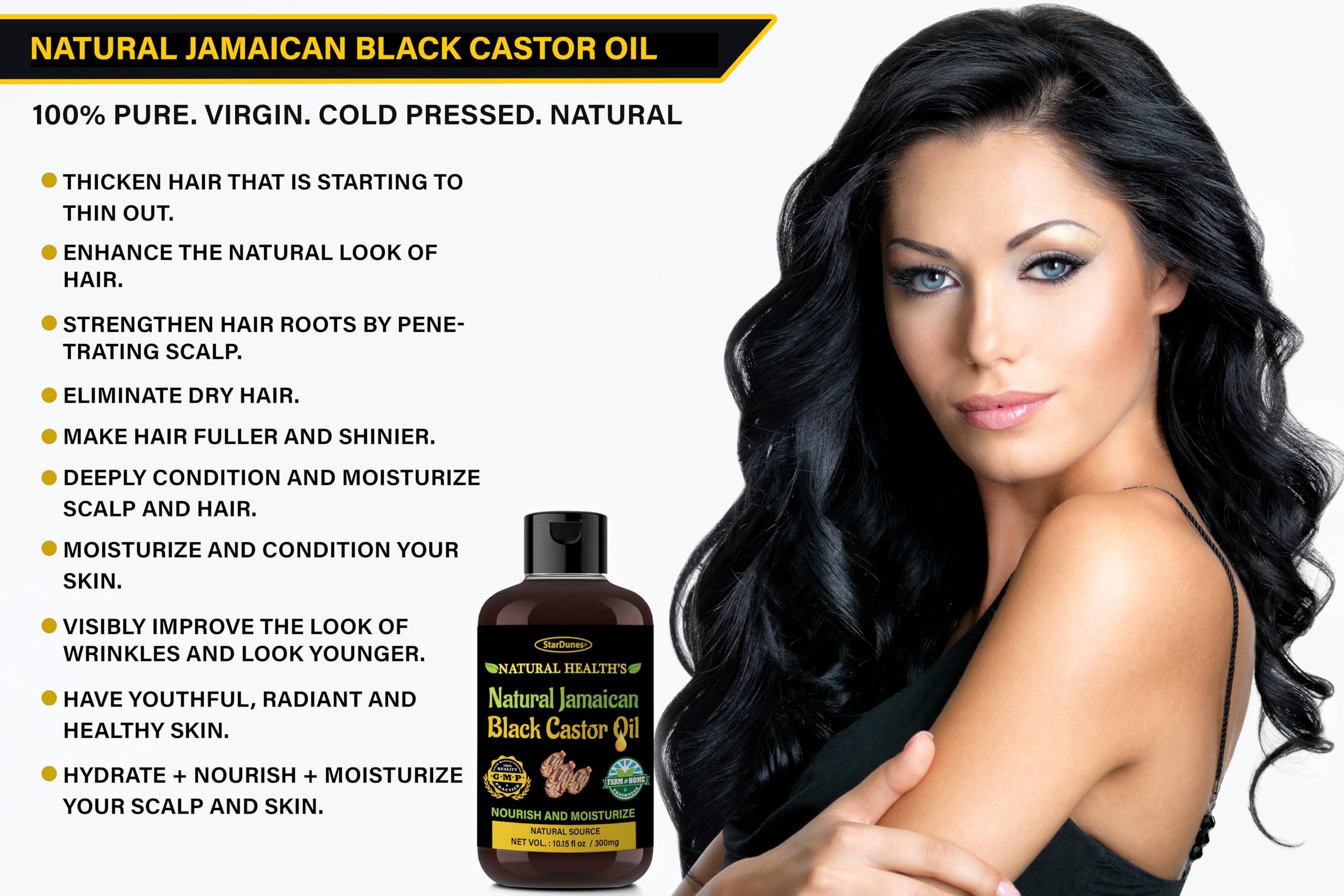 Jamaican Black Castor Oil (10.15 fl oz) - 100% Pure for Hair, Eyelash & Eyebrow Growth, Hair Loss Prevention Serum