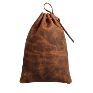 Leather Drawstring Pouch multipurpose Medieval coin waist bag (Vintage Brown, 21 cm x 15 cm)