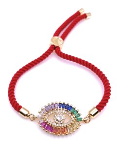 leslie boules colored crystal evil eye bracelet red satin cotton cord jewelry for women