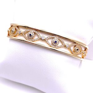 LESLIE BOULES 18K Gold Plated Evil Eye Cuff Bracelet for Women Fashion Jewelry