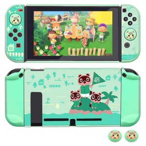 dockable case for nintendo switch, fanpl protective case cover for nintendo switch and joy con controller with 2 marshal design thumb grips - (for animal crossing island version)