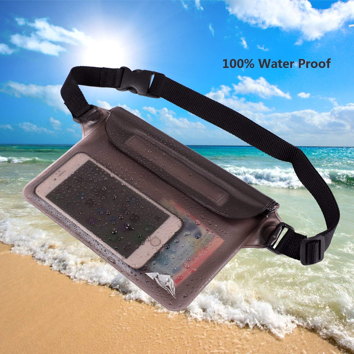 HEETA Waterproof Pouch, Screen Touch Sensitive Waterproof Bag Black & Gray L Bundle with 5-Pack Clear Waterproof Dry Bag