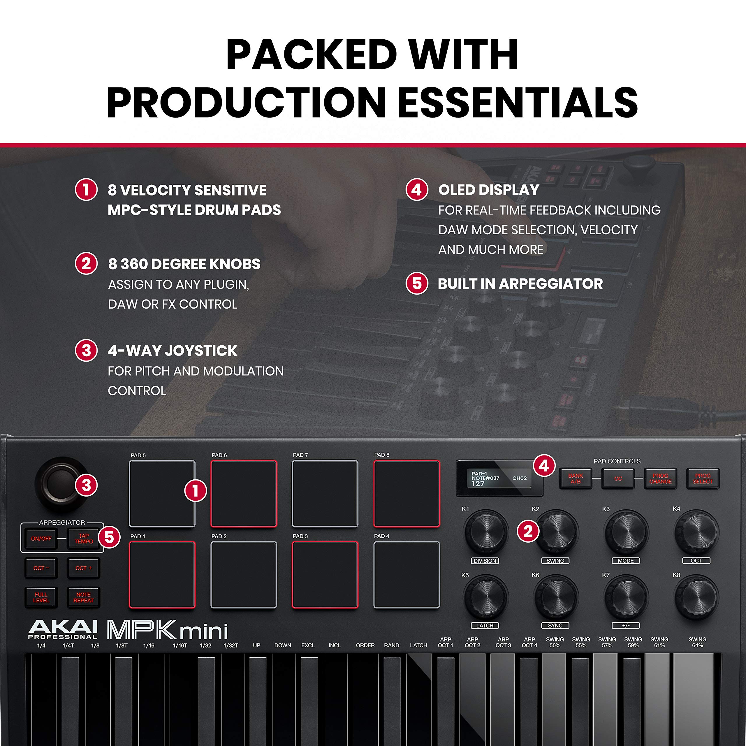 Akai MPK Mini MK3 MIDI Keyboard Controller + M-Audio SP2 Sustain Pedal, with MPC Beats and Software Suite – Beat Maker Bundle (Black)