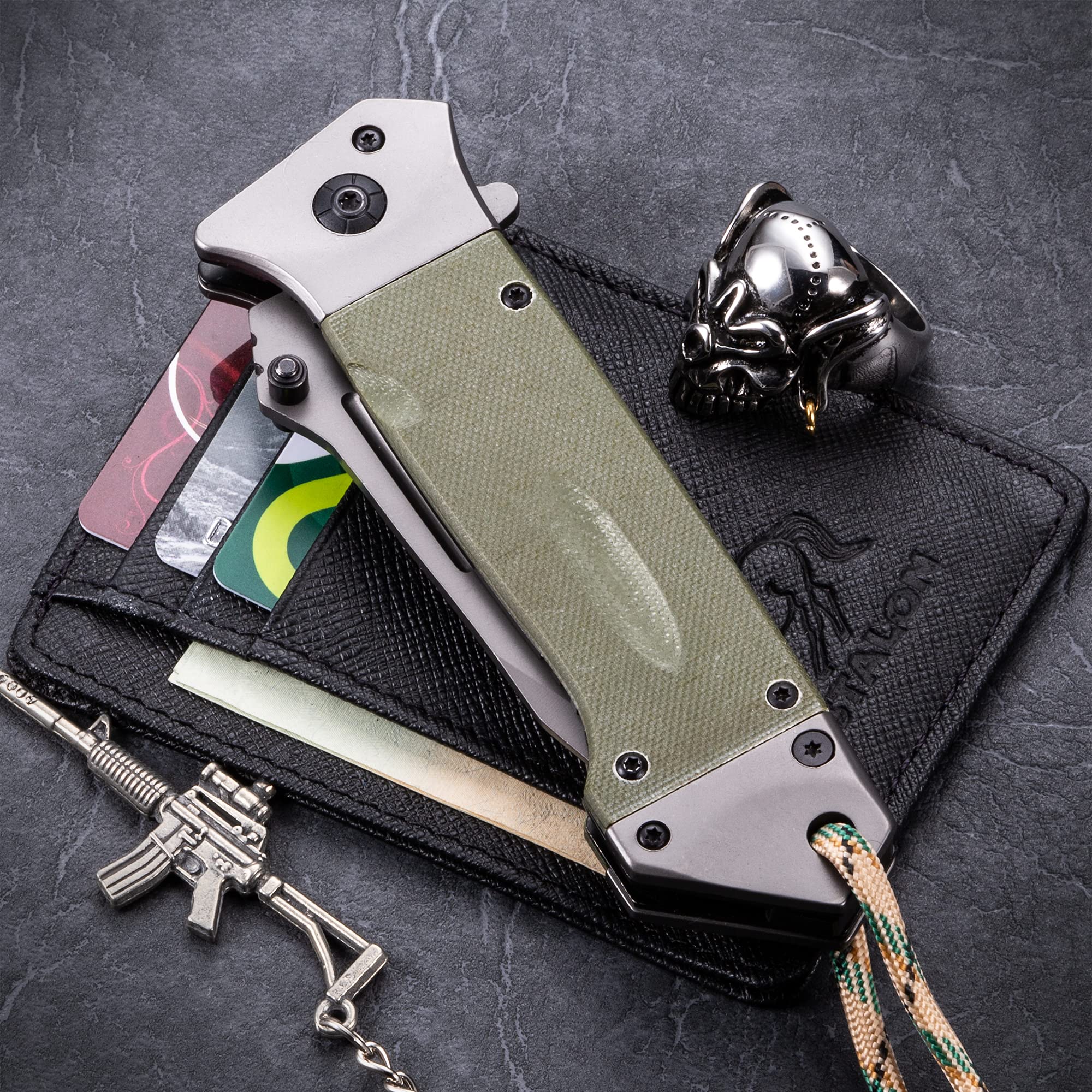 Bundle of 2 Items - Pocket Knife - Survival Military Foldable Knife - Best Outdoor Camping Hunting Bushcraft EDC Folding Knife - Ninja Assisted Opening Knife - Work Knife Birthday Christmas Gifts