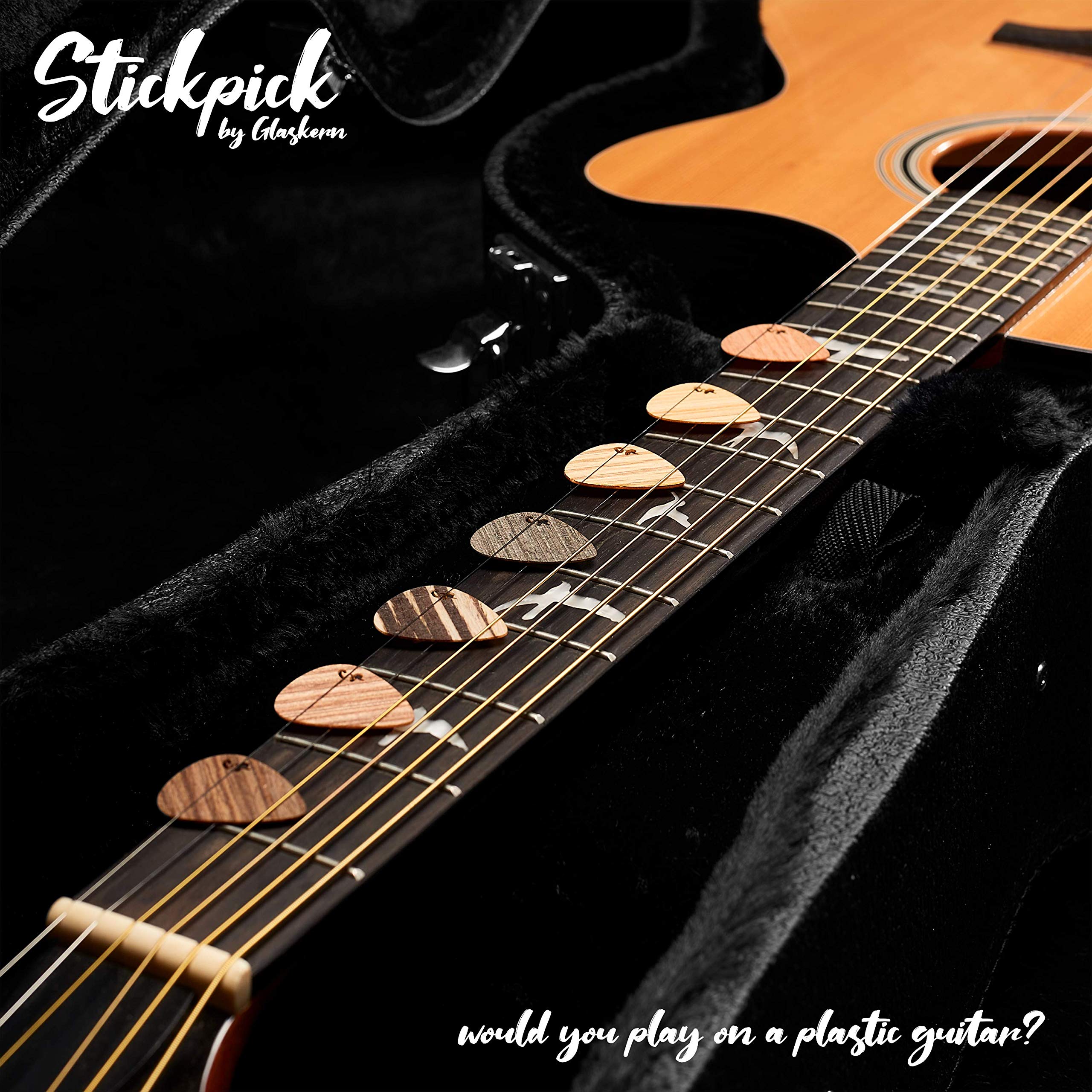 Stickpick | Set of 7 flexible guitar picks made of real wood | For electric, acoustic and bass guitars in various strengths | In aluminum can | Sustainably manufactured | Made in Germany