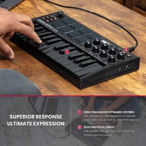 Akai MPK Mini MK3 MIDI Keyboard Controller + M-Audio SP2 Sustain Pedal, with MPC Beats and Software Suite – Beat Maker Bundle (Black)