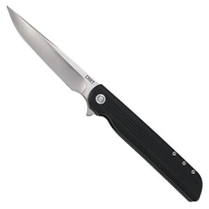 crkt lck + large folding pocket knife: folder with liner lock, plain edge drop point blade, reinforced nylon handle with pocket clip 3810