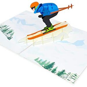 PopLife Mountain Skier 3D Pop Up Greeting Card - Birthday Card for Ski Bums and Snow Lovers, Retirement Gift for Boss, Sports Downhill Skiing - for Husband, for Boyfriend, for Son