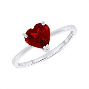 takar solid sterling silver solitaire heart-shaped genuine garnet ring, engagement wedding band ring jewelry for woman, made in usa.(size 10)