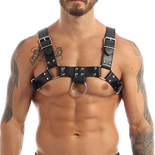 TSSOE Men's Adjustable Leather Harness Belt Punk Body Chest Half Cage Belt Clubwear Black One_Size