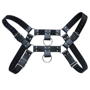 TSSOE Men's Adjustable Leather Harness Belt Punk Body Chest Half Cage Belt Clubwear Black One_Size