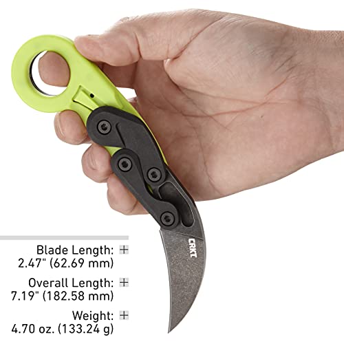 CRKT Provoke Zap Kinematic EDC Folding Pocket Knife: Morphing Karambit, Black Stonewash Stainless Steel Blade, Green Grivory Handle with Integrated Safety Lock, Low Profile Pocket Clip 4041G