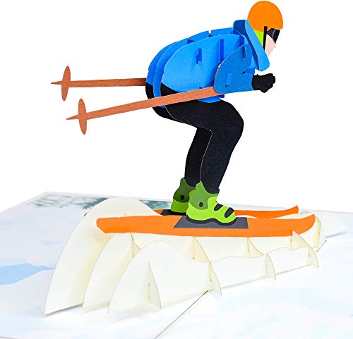 PopLife Mountain Skier 3D Pop Up Greeting Card - Birthday Card for Ski Bums and Snow Lovers, Retirement Gift for Boss, Sports Downhill Skiing - for Husband, for Boyfriend, for Son