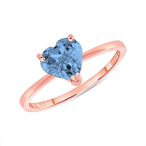 Takar Solid 14k Gold Solitaire Heart-Shaped Genuine Blue Topaz Ring, Heart Promise Ring For Women, Heart Gold Jewelry Birthstone Gift for Her MADE IN USA.