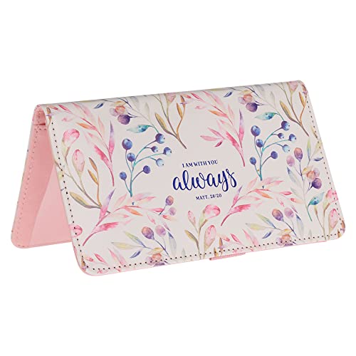 Christian Art Gifts White Floral Faux Leather Checkbook Cover for Women with Scripture - I Am With You Always - Checkbook Cover for Duplicate Checks ID Credit Cards & Pen Loop Holders - Matthew 28:20