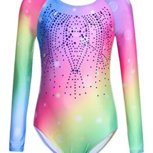 Zaclotre Kid Girls Gymnastic Leotard Long Sleeve Color Gradient Sparkly Ballet Dance One Piece Outfit 140(6-7Y)