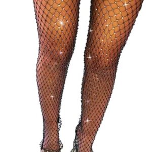 Yokawe Mesh Pants Sparkly Rhinestone Cover Up Pants Fishnet See Through Leggings Crystal Bottoms Nightclub Rave Festival Party Bikini Swimsuit Pants Cover Ups for Women Black