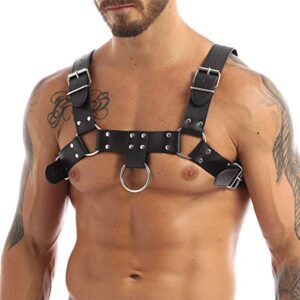 TSSOE Men's Adjustable Leather Harness Belt Punk Body Chest Half Cage Belt Clubwear Black One_Size