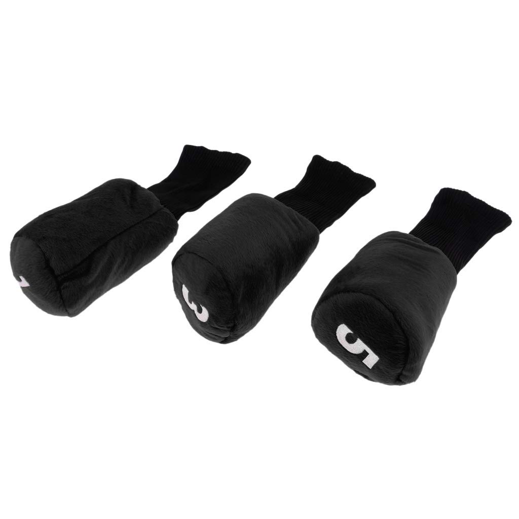 freneci Pack of 3 Golf Club Cover Wood Head Cover Protector Long Neck Socks - Black