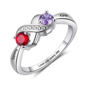 kalulu personalized mother rings for women silver color size 6/7/8/9 thick ring for women with birthstone charms 1-4 names engraved custom wedding rings