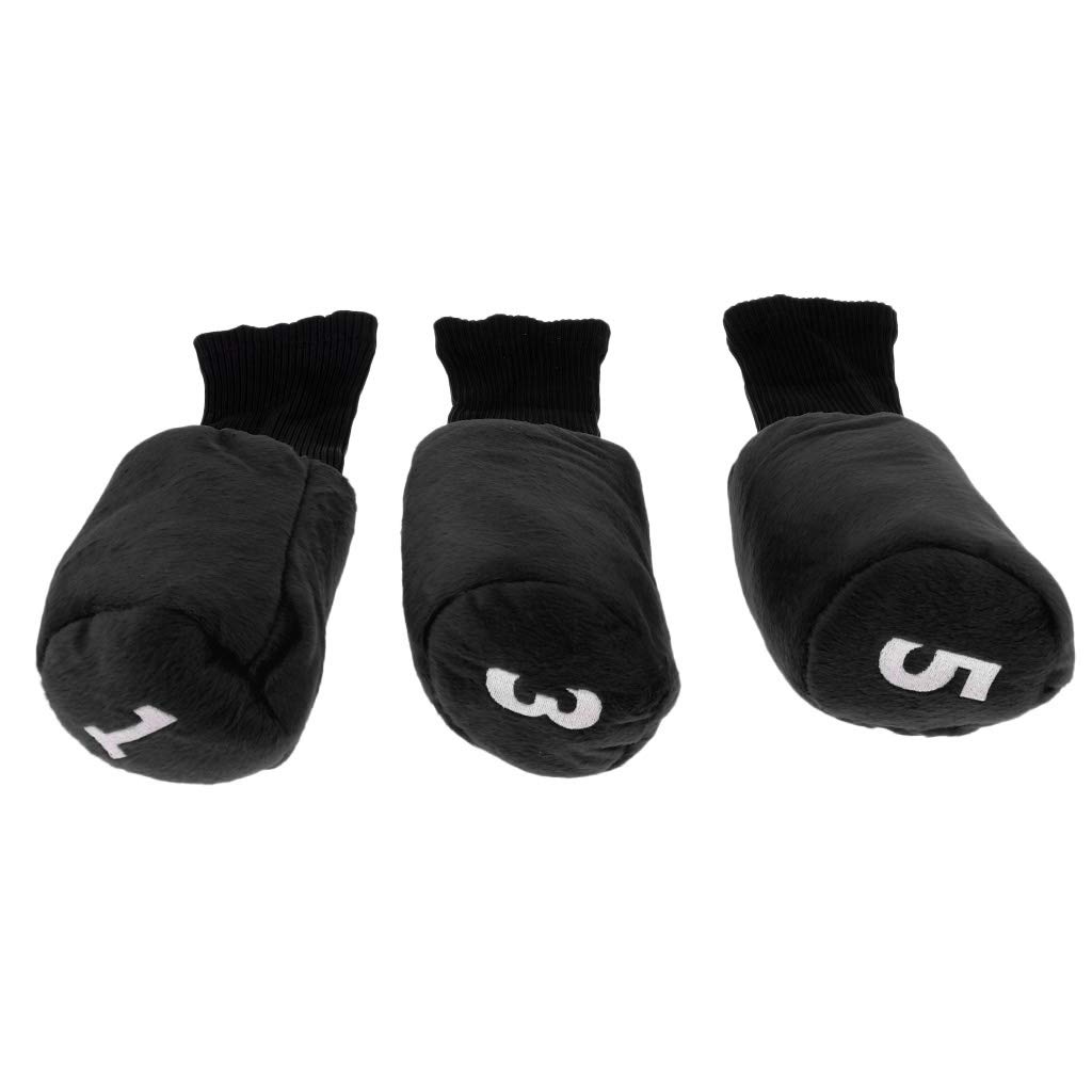 freneci Pack of 3 Golf Club Cover Wood Head Cover Protector Long Neck Socks - Black