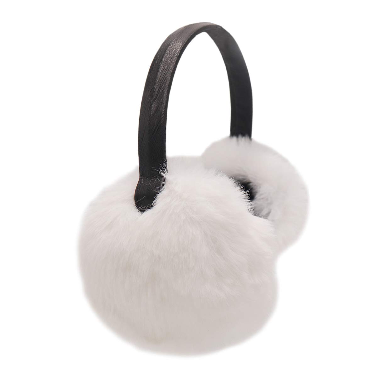 surell - Faux Rex Rabbit Fur Earmuff with Black Adjustable Pleather Band - Soft Fuzzy Headwarmer - Fashion Accessory - Stylish Comfort Headwear (White)