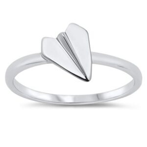 cute paper airplane student origami ring .925 sterling silver band size 10