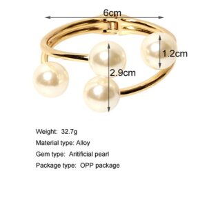 Caiyao 14K Plated Gold Big Pearl Clasp Cuff Bracelets Asymmetric Broadside Ball Handcuffs Wrist Bangle for Women Simple Fashion Jewelry-A layered