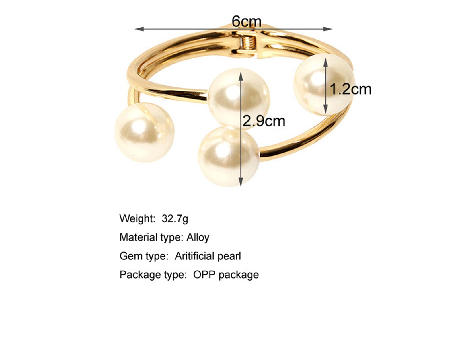 Caiyao 14K Plated Gold Big Pearl Clasp Cuff Bracelets Asymmetric Broadside Ball Handcuffs Wrist Bangle for Women Simple Fashion Jewelry-A layered