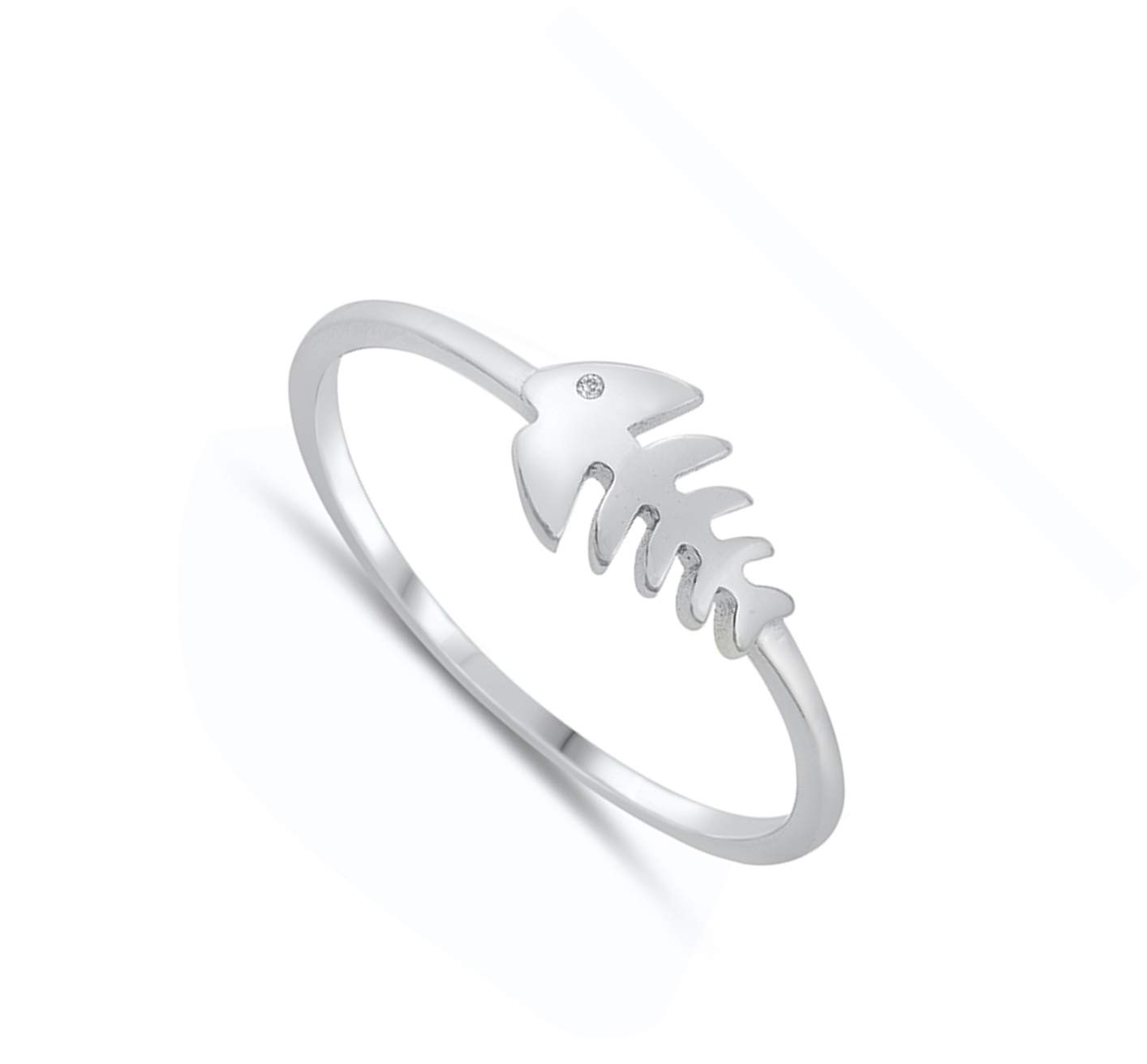 Fish Skeleton Bones Polished Ring New .925 Sterling Silver Band Size 8