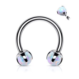 covet jewelry claw set opals on internally threaded 316l surgical steel horseshoes for cartilage, daith, eyebrow, septum and more (steel/opal white)