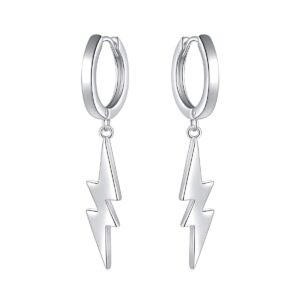 S925 Sterling Silver Lightning Bolt Dangle Drop Earrings for Womens