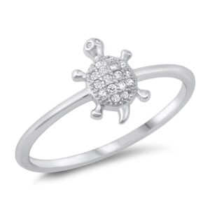 cute turtle ring clear cz fashion new .925 solid sterling silver band size 10