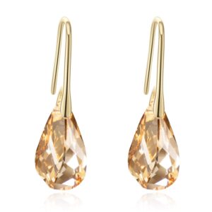 meow star crystal teardrop earrings s925 sterling silver dangle earrings gold plated earrings for women (gold)