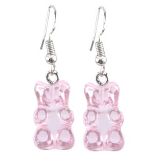 LKEEP 1 Pair Creative Lovely Mini Gummy Bear Earrings Simple Cartoon Design Female Ear Hooks Dangle Accessories Gift,Pink