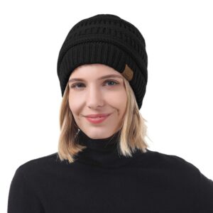 Durio Beanie for Women Knit Beanie Cozy Winter Hats for Womens Hat Warm Beanie Hat Black & Dark Grey & Light Grey One Size