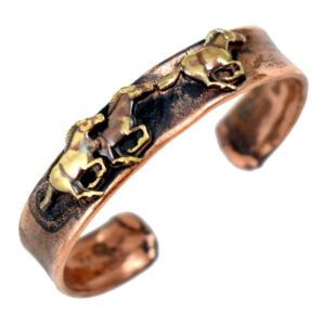 American Made Rustic Unisex Copper Cuff Bracelet - Wild Mustangs Motif (Medium (suitable for 7" to 7.75" wrist sizes))