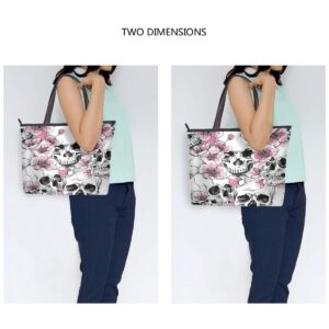 QMXO Sugar Skull Floral Flowers Pink Handbags and Purse for Women Tote Bag Large Capacity Top Handle Shopper Shoulder Bag