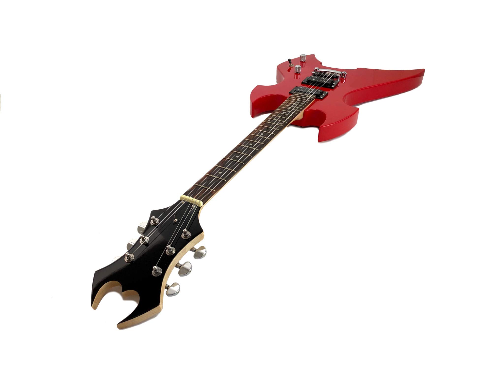 Full Size Right Handed Heavy Metal Style Electric 6 String Guitar, Solid Wood Body and Bolt on Neck, Cable and Allen Wrench, Color: Deep Red