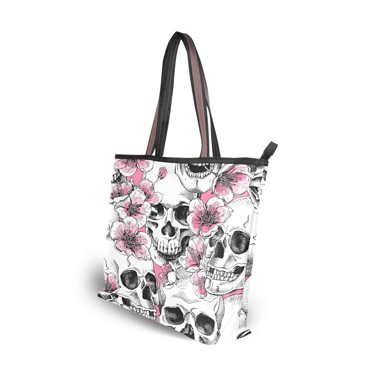 QMXO Sugar Skull Floral Flowers Pink Handbags and Purse for Women Tote Bag Large Capacity Top Handle Shopper Shoulder Bag