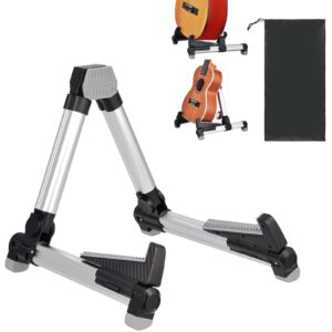 EASTROCK Folding Guitar Stand,Portable Tripod A Frame Aluminium Music Stand for Acoustic Electric Guitars, Bass, Violin, Ukulele, Banjo ( Silver)