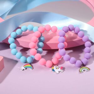 PinkSheep Unicorn Beads Pendant Bracelet for Kid Girl, 6PC, Rainbow Monster Sun Flower Heart Meteor Charm Friendship Bracelet Good Friend Gift