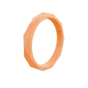 QALO Women's Rubber Silicone Ring, Geo Stackable, Rubber Wedding Ring for Women, Breathable, Durable Engagement Silicone Band, 3.5mm Wide 2.5mm Thick, Peach, Size 8