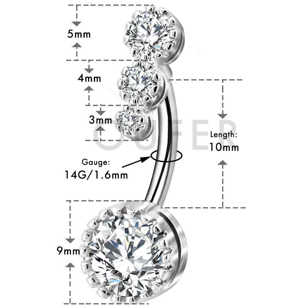 OUFER 3PCS Belly Button Rings Clear CZ 316L Surgical Steel Belly Rings Dangle Navel Rings Belly Rings Belly Piercing Jewelry