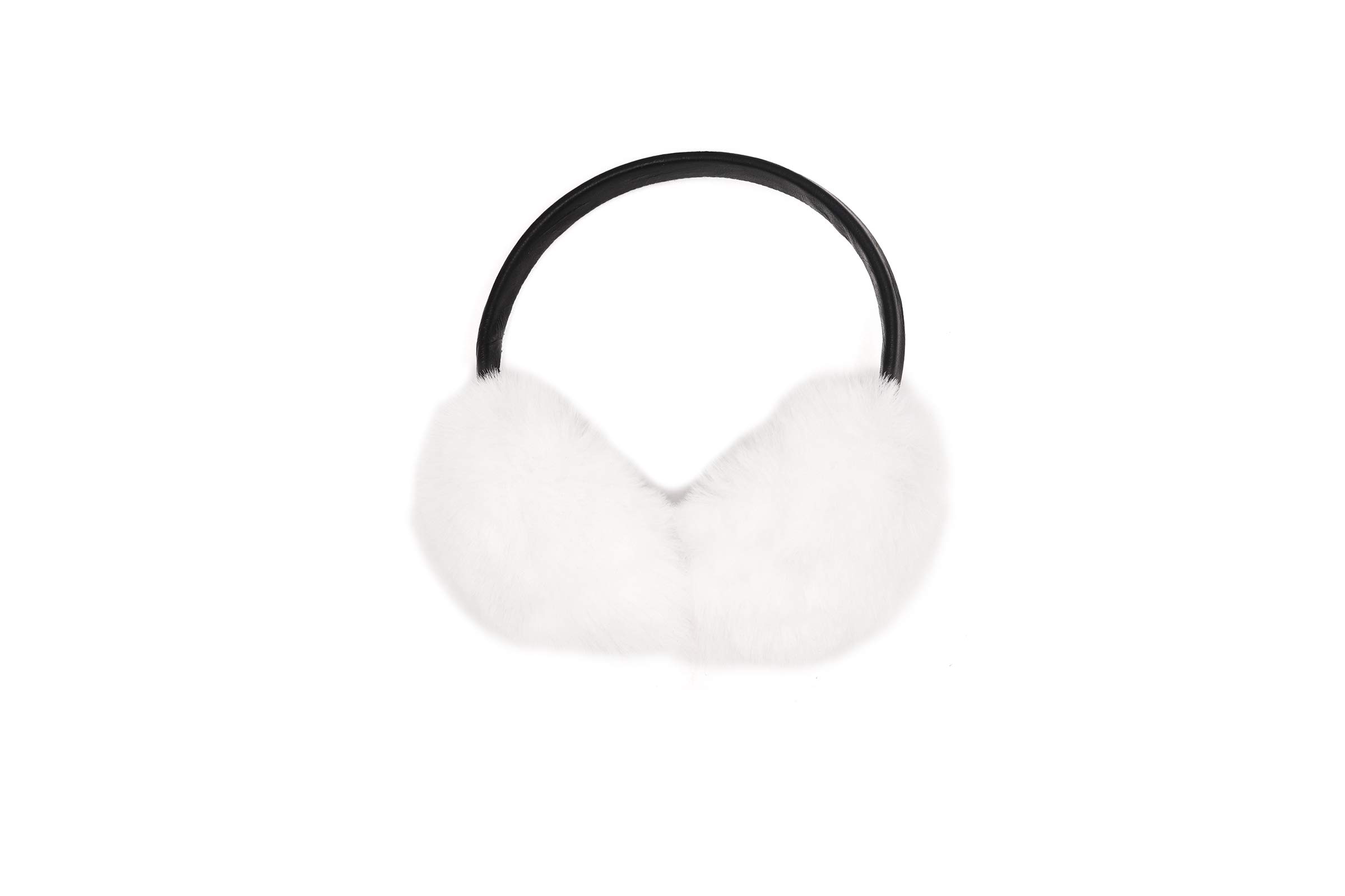 surell - Faux Rex Rabbit Fur Earmuff with Black Adjustable Pleather Band - Soft Fuzzy Headwarmer - Fashion Accessory - Stylish Comfort Headwear (White)